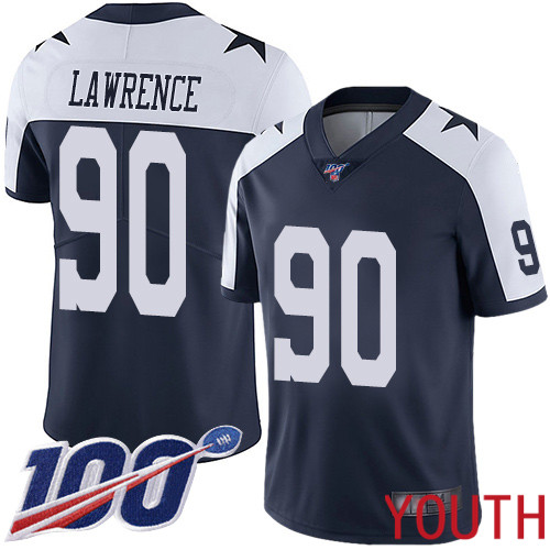 Youth Dallas Cowboys Limited Navy Blue DeMarcus Lawrence Alternate #90 100th Season Vapor Untouchable Throwback NFL Jersey